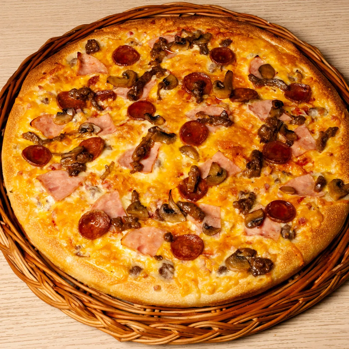 A loaded Hangry meat pizza.